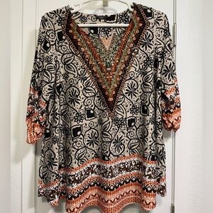 Cocomo Woman Beaded V-Neck Tunic Top 3/4 Sleeve Size L Women’s